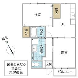 バードック A 1階2DKの間取り