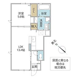 セジュール東中根 1階1LDKの間取り