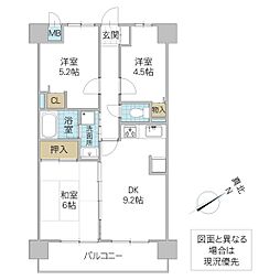 ライオンズシティ水戸 7階3DKの間取り