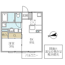 ラ・パルムドール 1階1LDKの間取り