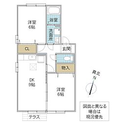 大黒屋 六番館 2階2DKの間取り