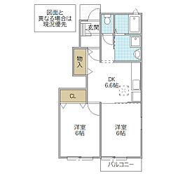 サンリットグリーンA 2DKの間取図画像