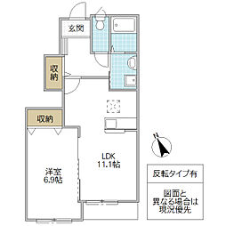 フォンターナ II 1階1LDKの間取り