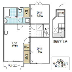 エヴァーグリーン 2階2LDKの間取り