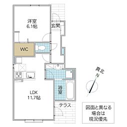 ガーデンハウス梅の里 D 1階1LDKの間取り