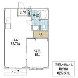 エルディム志賀 1階1LDKの間取り