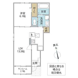 エスポワールひたちなか II 1階1LDKの間取り