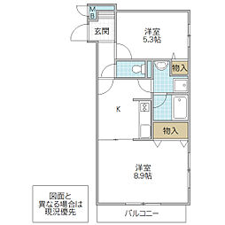 フォーライフヴィラ五軒町 2階2Kの間取り