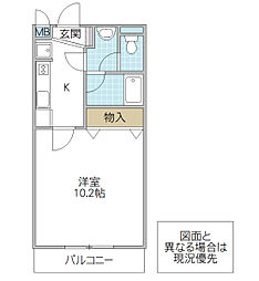 フォーライフヴィラ五軒町 3階1Kの間取り