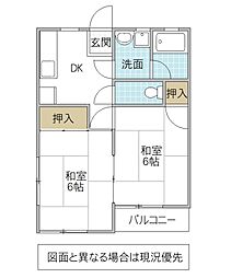 柳橋コーポ 2階2DKの間取り