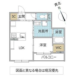 リベルテ水戸新荘 1階1LDKの間取り