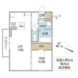 ウエストパーク水戸B棟 1LDKの間取図画像
