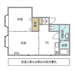 第3イソマエハウス 2DKの間取図画像