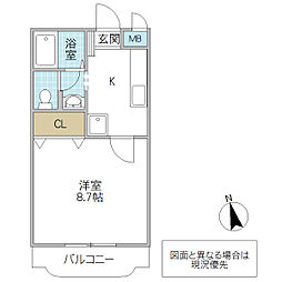 フォーライフヴィラ水戸 1Kの間取図画像
