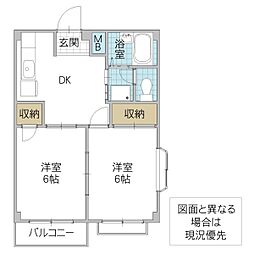 エルディム馬渕1 2DKの間取図画像
