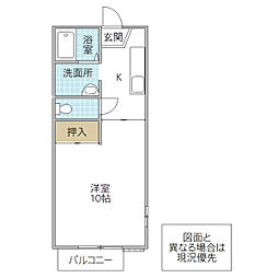 ヴィルヌーブD 1Kの間取図画像