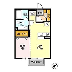 プラトリーナB棟 1LDKの間取図画像