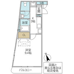 フォーライフヴィラ千波 1Kの間取図画像