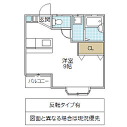 西古内ハイツF ワンルームの間取図画像