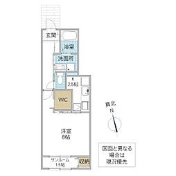 サンプリズム2 1Kの間取図画像