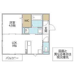 パークドオートムB 1LDKの間取図画像