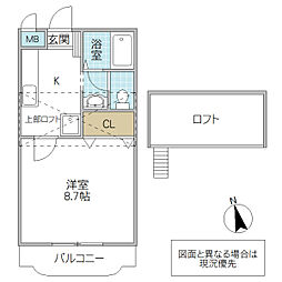 フォーライフヴィラ水戸 1Kの間取図画像
