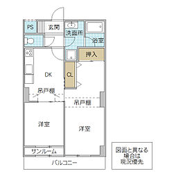 パークプラザ水戸千波湖マンション 2DKの間取図画像