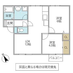 プラドール岡崎 2LDKの間取図画像