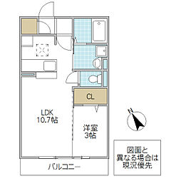 シンシア千波C棟 1LDKの間取図画像