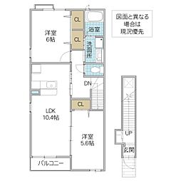 プルメリアイーストB 2LDKの間取図画像