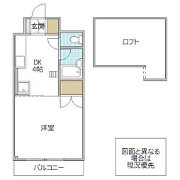 スカイハイム水戸 1DKの間取図画像