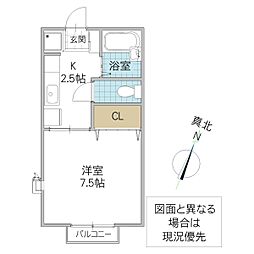 サニーヒルズ薬師台A 1Kの間取図画像