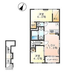 仮)水戸市酒門町新築アパート 2LDKの間取図画像