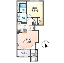 仮)水戸市笠原町新築アパート 1LDKの間取図画像