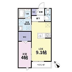 シエル若宮 1LDKの間取図画像