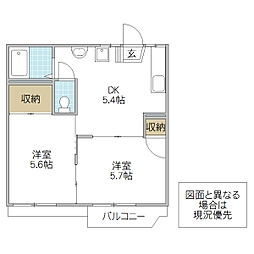 チェリーハイツ 2DKの間取図画像