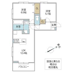 レーヴ・ウェル笠原Un 2LDKの間取図画像