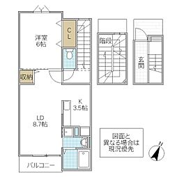 ロリエB 1LDKの間取図画像