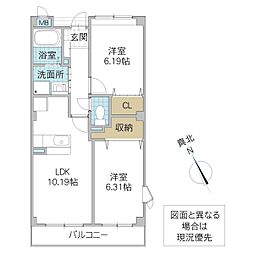 グランアビタシオン 2LDKの間取図画像