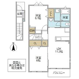 セントクララアパートメントB 2LDKの間取図画像