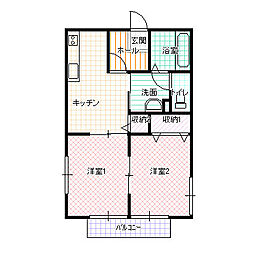 ハニーハイム 2DKの間取図画像