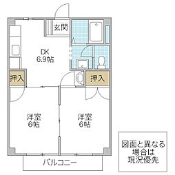 リバーストーン 2DKの間取図画像