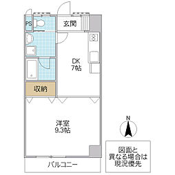 サンルィーズ南赤塚 1DKの間取図画像