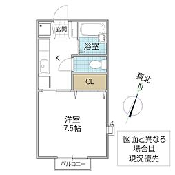 サニーヒルズ薬師台A 1Kの間取図画像