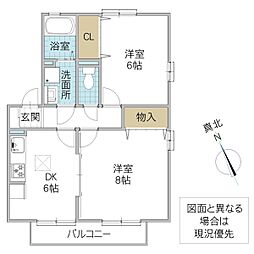 ラ・プランタンC 2DKの間取図画像