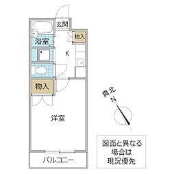 フローラル321 1Kの間取図画像
