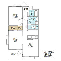 ルーセット笠間 2DKの間取図画像