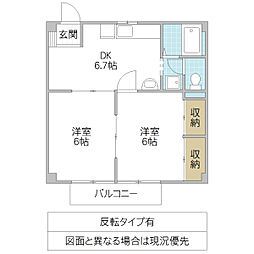 アクティブ田沢1 2DKの間取図画像