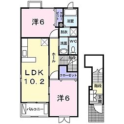 アムールベルB 2LDKの間取図画像