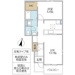 プリムヴェール 1LDKの間取図画像